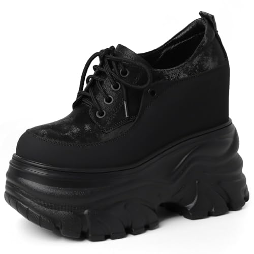 Women Spring Autmun Height Increasing Hidden Heel Platform Wedges Color Block Lace-Up Genuine Leather Silk Casual Shoes 50630