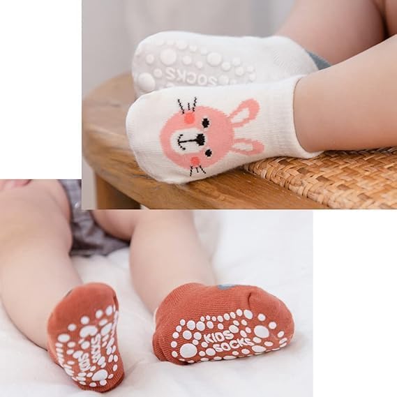 ZINLEY Baby Anti-Slip Cartoon Socks for Boys & Girls | Soft Cotton Non-Skid Socks with Grips for Infants & Toddlers | Breathable, Stretchable, Cute Animal Printed Baby Footwear (Tom And Jerry Socks) 4