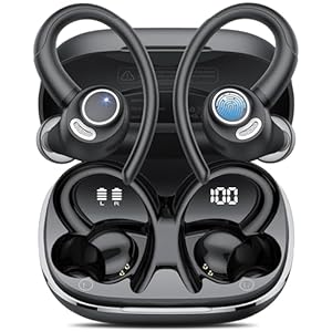 Wireless Earbuds Bluetooth 5.3 Headphones Sport, 2024 Wireless Earphones with Earhooks, HiFi Stereo Deep Bass with ENC Mic, 40H Dual LED Display, IPX7 Waterproof Ear Bud for Small Ear Running/Workout