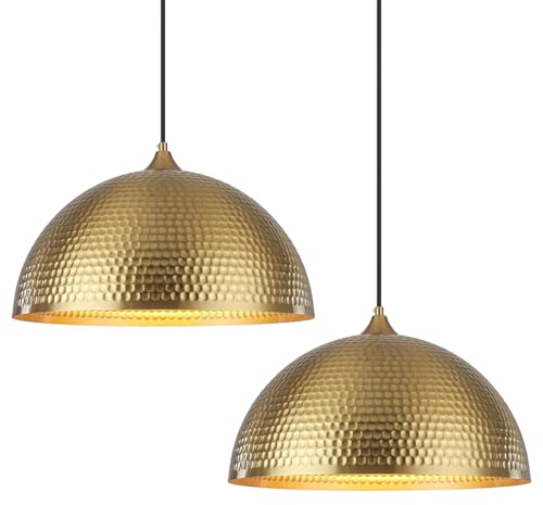HOLOHATAL Gold Pendant Light 16 inch, Hammered Large Dome Pendant