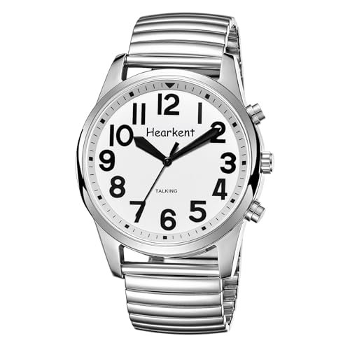 Hearkent Reloj parlante para Hombres en español con números Grandes, Reloj parlante para Personas Mayores, ciegas, con discapacidad Visual o de Edad Avanzada - TG2211 Plata