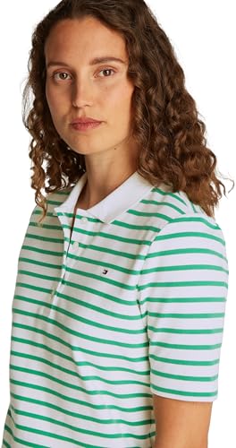 Tommy Hilfiger Damen Poloshirt Kurzarm Regular Fit, Mehrfarbig (Ecru/Radiant Green STP), XS 2