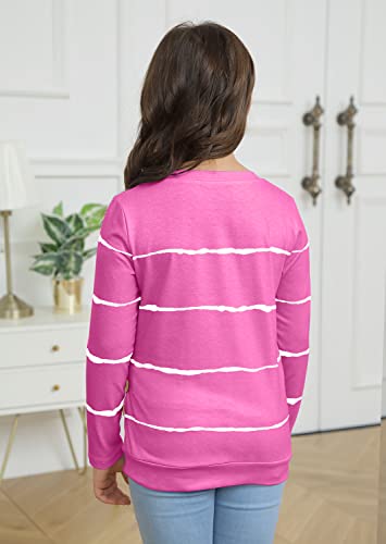 Ebifin Girls Casual Short/Long Sleeve T Shirts Crewneck Tunic Tops Kids Button Striped Tee Blouses Size 4-153