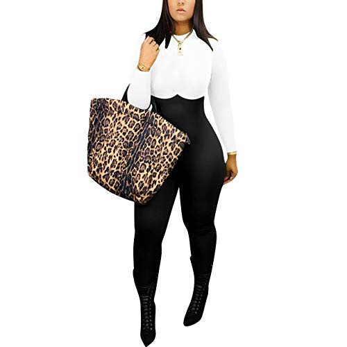 Sprifloral Women's Long Sleeve Color Block Bodycon Jumpsuit Romper Clubwear Sexy One Piece Outfits