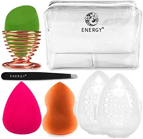 Makeup Sponge Set,ENERGY Blender Beauty Sponges Kit for Liquid Foundation Concealer Blending with Blender Case Sponge holder,Eyebrow Tweezers,Travel Case