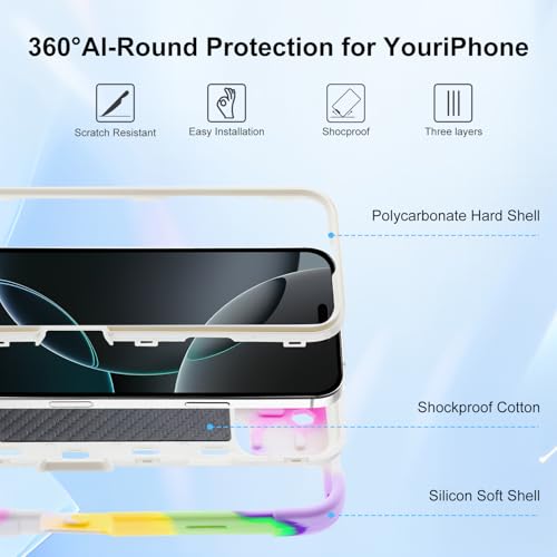 Image of MARKILL Compatible with iPhone with Built-in 360Rotating Ring Stand, Military Grade Drop Protection Full Body Rugged Heavy Duty Case Durable Cover (Rainbow White, iPhone 16 Pro Max 6.9 inch)