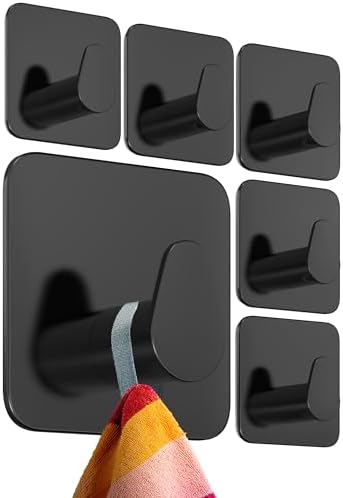 4smile Handtuchhalter ohne Bohren, 6er Set, Oval, Schwarz | Badezimmer Haken aus Edelstahl, funktionale Klebehaken, hohe Tragkraft, Wasserfeste Handtuchhaken für Bad