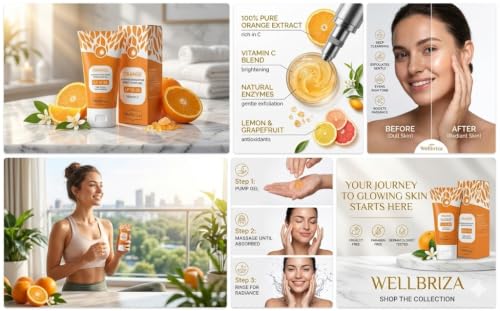 Image of Orange Exfoliating Face Gel | Gentle Enzyme Peeling Gel | Brightening Face Exfoliator for Dead Skin Removal | Mild Daily Skin Care | 120g