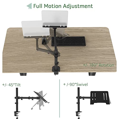 Upgravity Laptop Desk Mount, Single Laptop Computer Mount With Vented Tray For 1 Notebook Up To 17 Inch, Heavy-Duty Laptop Stand Mount Holds Up To 17.6 Lbs, Fully Adjustable, Clamp/Grommet Mounting #TOP2
