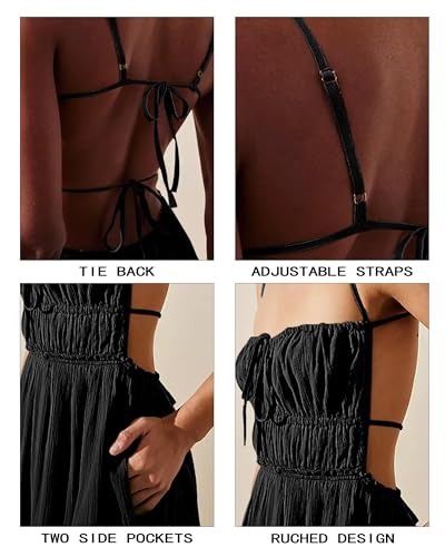Image of VIUTIL Flowy Maxi Dress for Women Summer Cotton Backless Beach Long Dress with Pockets 2026