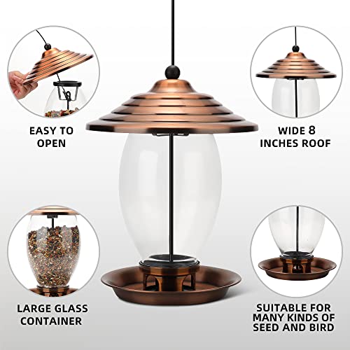 Realead Bird Feeder, Wild Bird Feeders For Outside,Metal And Glass Bird Feeder With 3 Lbs Seed Capacity thumb #3