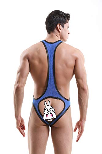 Swbreety Mens Thong Leotard Bodysuit Singlet Wrestling Jumpsuit One-Piece Briefs Blue - Thumbnail 3