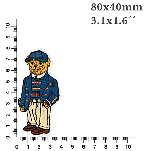 Image of Teddy Bear Sticker Embroidered Patch Teddy in Suit | Children Toys Emblem for All Fabrics | Iron-on Patch for Children Clothes | Repair Clothing Patches | 3.15x1.57 in