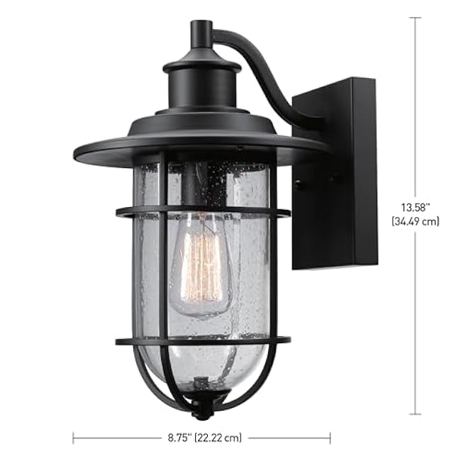 GLOBE Electric 44094 1-Light Outdoor/Indoor Wall Sconce, Black Finish, Seeded Glass Shade, Coastal Modern Design, Weather-Resistant, E26 Base