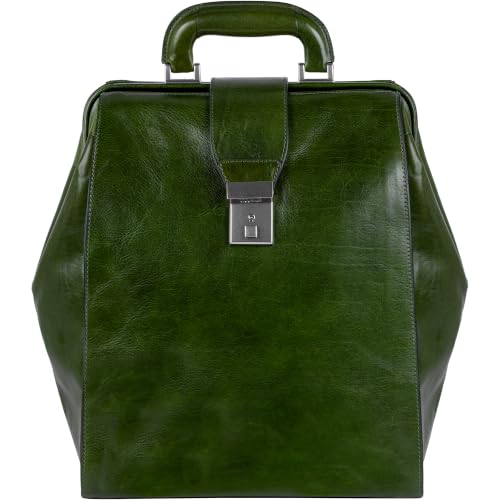 Image of Time Resistance Leather Backpack for Men and Women - Business Rucksack Laptop Bag (Green)