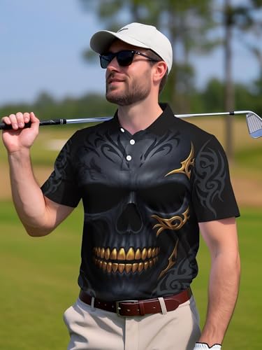 Image of PAGYMO Funny Golf Shirts for Men Crazy Printed Pattern Novelty Moisture Wicking Performance Mens Polo Shirt