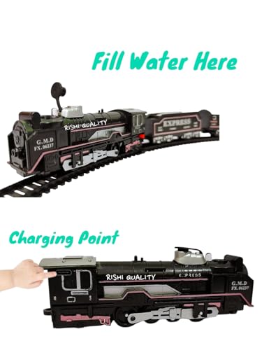 Image of Rechargeable Rail King Train Set for Kids | Real Smoke, Light & Sound | 16-Piece Express Toy Train with Track | Gift for Boys & Girls (3+ Years)
