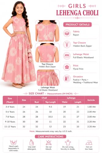 Image of GORLYA Girl's Rayon Printed Traditional Lehenga with Puff Sleeve Designer Choli Set