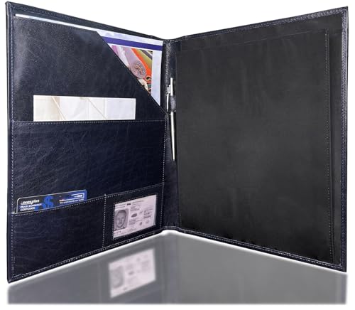 Image of Royal Blue Medium Leather Business Portfolio Notebook File Folder | Professional Folder Organizer Gift for Men & Women | Durable Leather Padfolio for Men 3 + 1 Sleeves for documents and Notepad