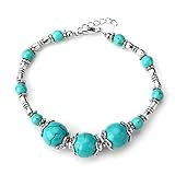  BRACCIALE DONNA IN ARGENTO TIBETANO PERLINE TURCHESE