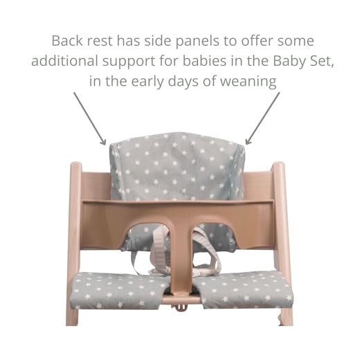 Image of Highchair Cushion for Stokke Tripp Trapp High Chair. Easy to fit, Fully Wipe Clean highchair pad. Suitable for use with Harness (Grey with White Stars)