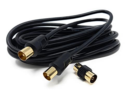 DRUT 3m TV RF Male to Male Aerial Antenna Coaxial Cable With Female to Female Coupler, Gold Connectors 75 ohm, 3C2V 10ft Black - Image 4