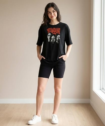 Image of SHODOX Women's Cotton Blend Oversized Drop Shoulder Printed T-Shirt | Soft, Breathable & Light Weight | Loose Fit Stylish Top for Girls with Premium Graphic Print