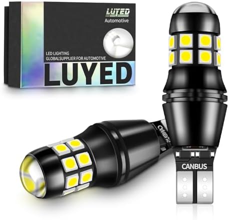 LUYED 912 921 LED Bulb for Reverse Backup Light, 400% Brighter 2200 Lumens Canbus Error Free, Non-polarity 3030 20-EX Chipsets, 6500K Xenon White T15 906 W16W Direct Replacement Lamp, Pack of 2