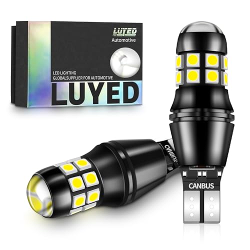 LUYED 912 921 LED Bulbs Reverse Lights Xenon White 2200 Lumens Extremely Bright Canbus Error Free W16W T15 906 3030 20-EX Chipsets with Lens for Tail Backup Lights, Pack of 2