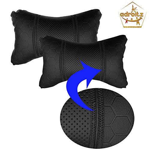 Image of Adroitz Black Neck Rest Soft Cushion in Leatherette Material Football Design for Car 604