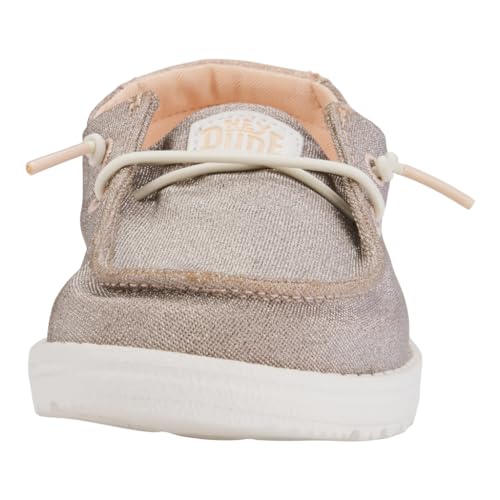 Hey Dude Wendy Metallic Sparkle para meninas (criança pequena/criança grande), Ouro rosa, 4 Big Kid