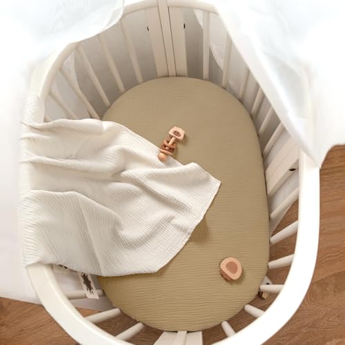 Image of lulumoon Baby Muslin Bassinet Sheets: Cotton Bassinet Sheets Neutral for Boys and Girls - Fitted for Oval Rectangle or Hourglass