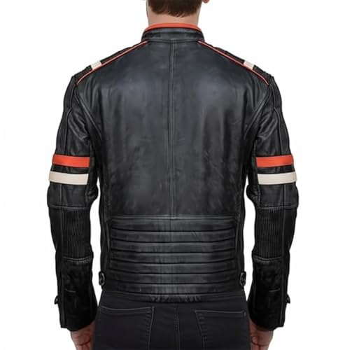 SpazeUp Men's Vintage Motorcycle Cafe Racer Black Distressed Leather Jacket - Retro Moto Biker Jackets for Men3