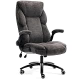 Fabric Office Chair with Inflatable Lumbar Support, Executive Ergonomic Desk Chairs with Flip Arms, High Back Cloth Computer Chair Rocking Function, Heavy Duty Metal Base 300 lbs Capacity| Grey
