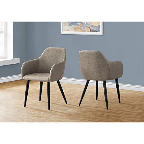 Monarch Specialties 1194, Set Of 2, Side, Upholstered, Kitchen, Room, Fabric, Metal, Beige, Contemporary, Modern Dining Chair, 17.50" L X 23.5" W X 33" H, Taupe| Black Legs #TOP25