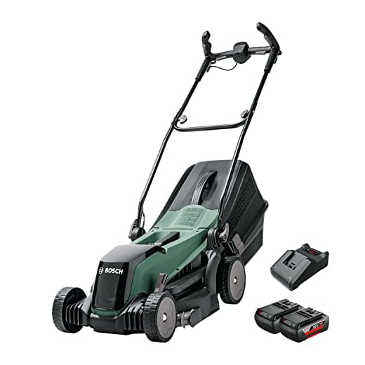 Bosch EasyRotak 36-550 gräsklippare (36 volt, 2 x batterier 2.0 Ah, arbetsbredd: 37 cm, gräsmattor upp till 550 m², i kartong)