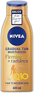 NIVEA Q10 Firming + Radiance Gradual Tan (400 ml), Tan Activating Firming Cream with Q10, Supports a Gradual Tan, Tanning Moisturiser for a Sun-Kissed Radiant Glow