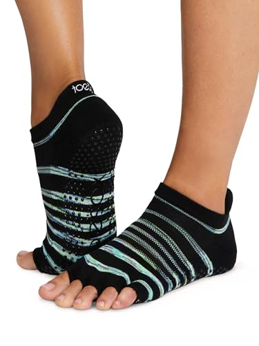 toesox Melody Paradise Half Toe Grip Socks for Women – Non Slip Open Toe Pilates Socks for Barre, Yoga & Workouts