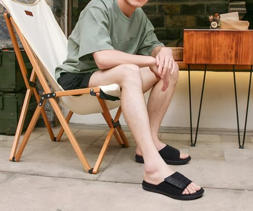 ONCAI Mens Sandals Adjustable Straps Orthotic Plantar Fasciitis Open Toe Athletic Sport Slides with Soft Comfy Arch Support Footbed Black Size 7