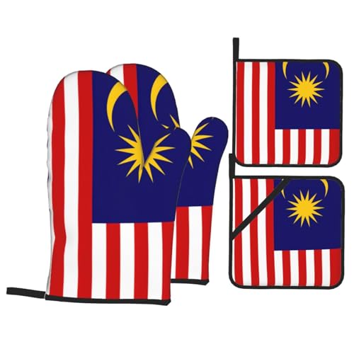 Malaysia Flag Kitchen Oven Mitts & Pot Holders Set (4 pcs)