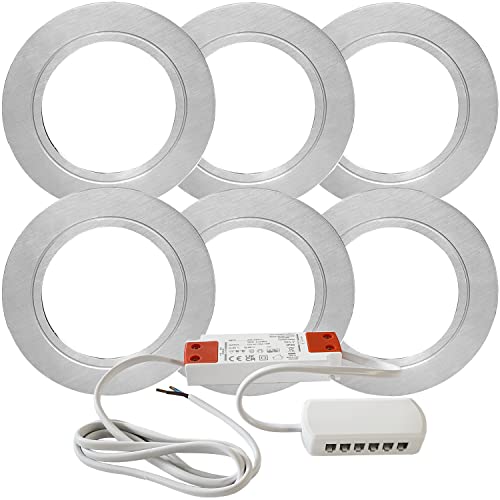 CableFinder - Juego de focos redondos para cocina, 6 unidades, 2,6 W, empotrables, empotrables, acabado de acero inoxidable, luz blanca fría y natural, luz de encimera, luces de techo de trabajo Cover