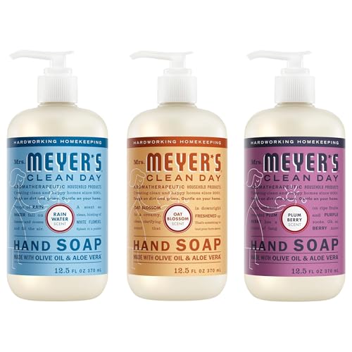 Image of Mrs. MEYER'S Clean Day Liquid Hand Soap, Rain Water, Oat Blossom & Plum Berry Scents, 12.5 fl oz (3 CT) Variety Pack
