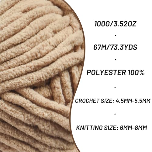 Image of 4 Pack Chunky Chenille Yarn for Crocheting, Baby Yarn for Crocheting Soft Blankets, Bulky Yarns for Crochet Amigurumi, 400g (297yds) Fluffy Velvet Yarns for Hand Knitting (4 Khaki)