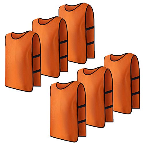 Cosmos Team Practice Pinnies Scrimmage Vests Sport Jerseys Vests with Flexible Straps for Adult, Pack of 6 Pcs (Orange)