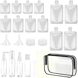 23Pcs Travel Bottles for Toiletries, Travel Toiletry Containers, Travel Pouches for Toiletries with 30ml 50ml 100ml Travel Bottles, Cosmetic Jars Funnels Labels for Travel Shampoo and Conditioner
