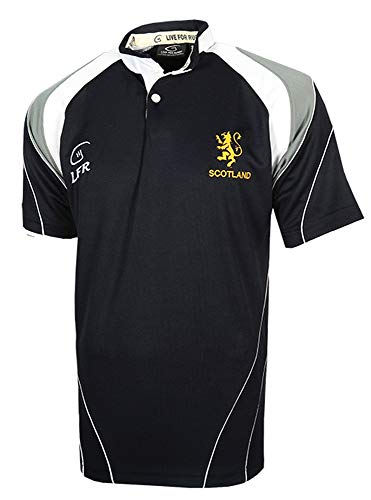 Camiseta de Rugby Tejido Transpirable con Escudo de León de Escocia (Lion Rampant) Bordado - Azul Marino, 3XL, Poliéster Cover