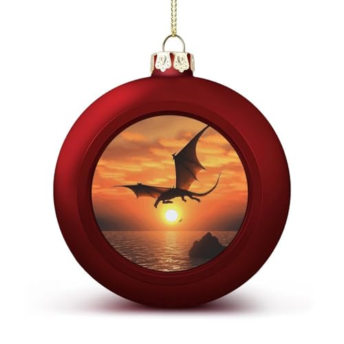 Boules de Noël, coucher de soleil sur la mer, dragon volant, ornements de Noël, décorations de Noël pour sapin de Noël, ornements festifs, ornements de vacances