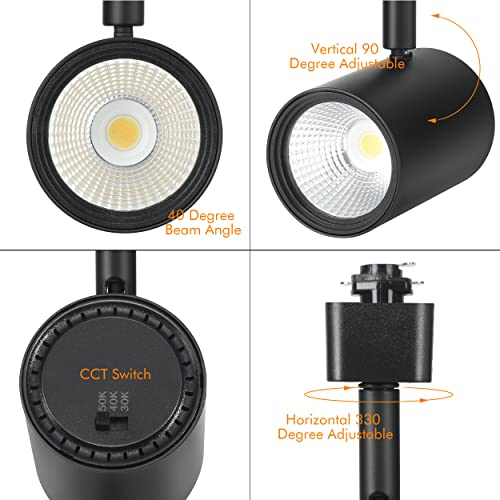 CLOUDY BAY LED Track Lighting Heads,3000K/4000K/5000K Selectable,Dimmable 8W,CRI90+ True Color Rendering Adjustable Tilt Angle Track Light,Black,Halo Type,Pack of 6