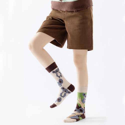 Image of 2 Pairs Cartoon Animal Crew Socks Fun Cotton Mid Calf Socks for Women