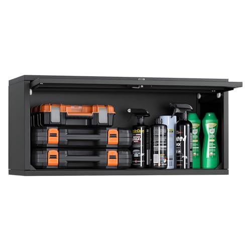 VEVOR Metal Wall Cabinet, 30.31W x 12.01D x 14.02H Inch, Floating Garage Tool Cabinet with Up-Flip Door, 120 lbs Load per Shelf, Fit for Garage, Basement, Kitchen, Warehouse, Assembly Required by VEVOR - Used condition - US$61.10